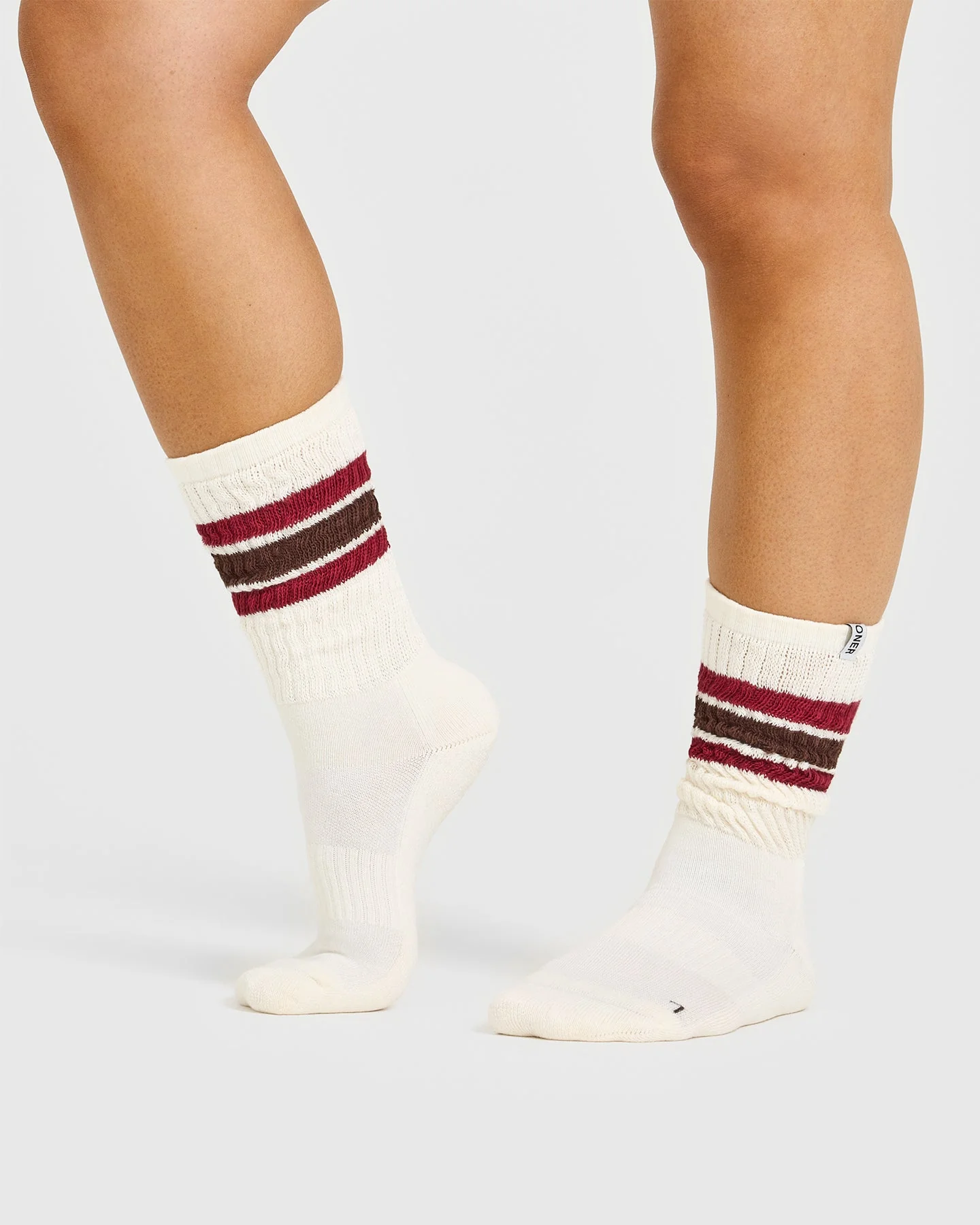 Stripe Slouchy Socks 3 Pack | Ruby Red/ Espresso Brown - Image 2