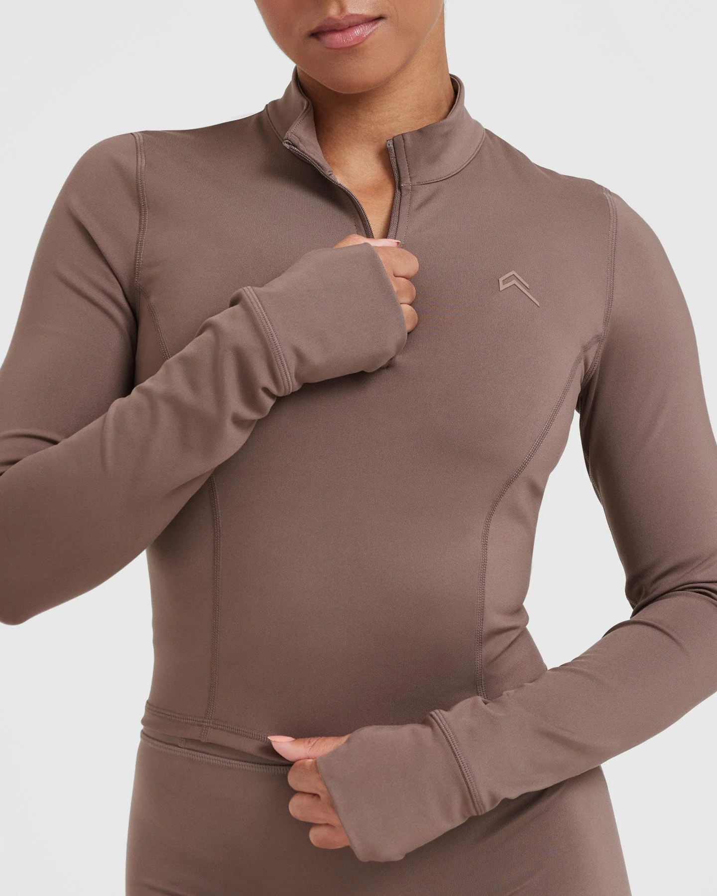 Timeless Half Zip Mid Long Sleeve Top | Cool Brown - Image 4