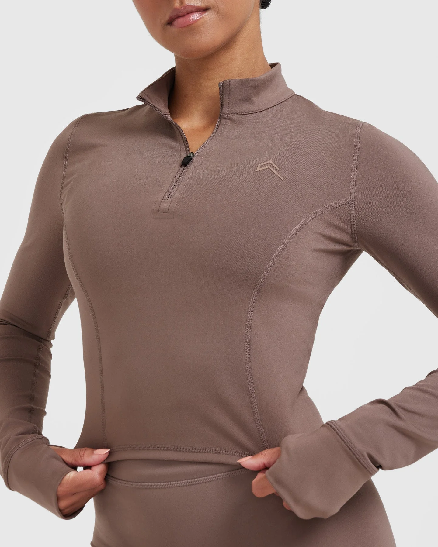 Timeless Half Zip Mid Long Sleeve Top | Cool Brown - Image 5