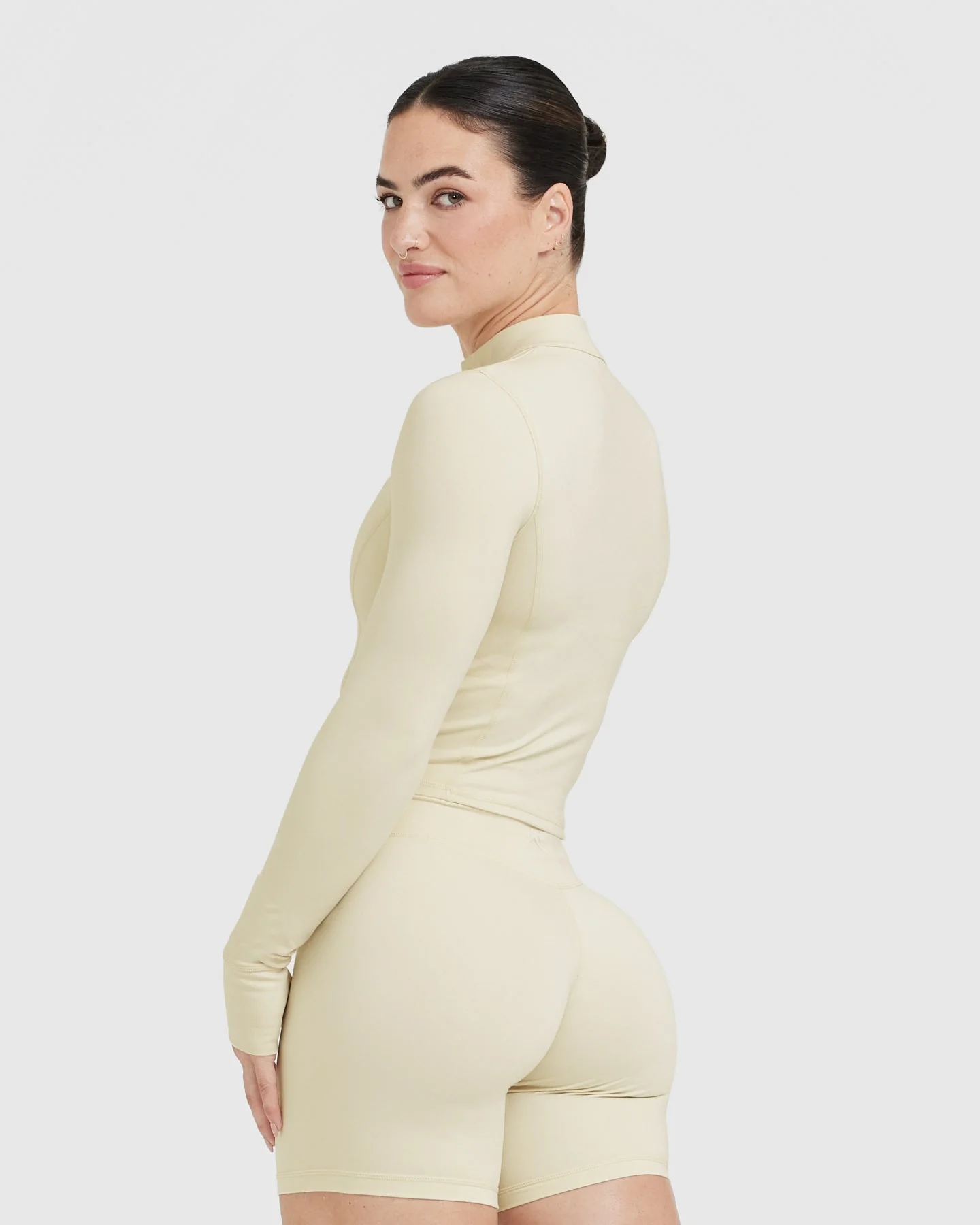 Timeless Half Zip Mid Long Sleeve Top | Vanilla - Image 2
