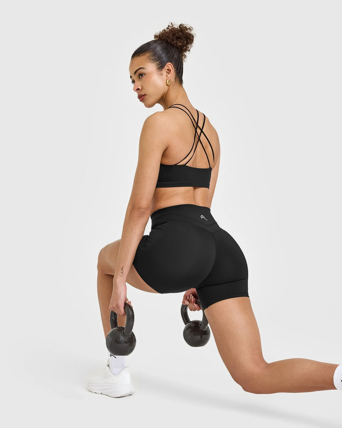 UnifiedMove™ High Waisted Pocket Shorts 6" White Logo | Black - Image 6