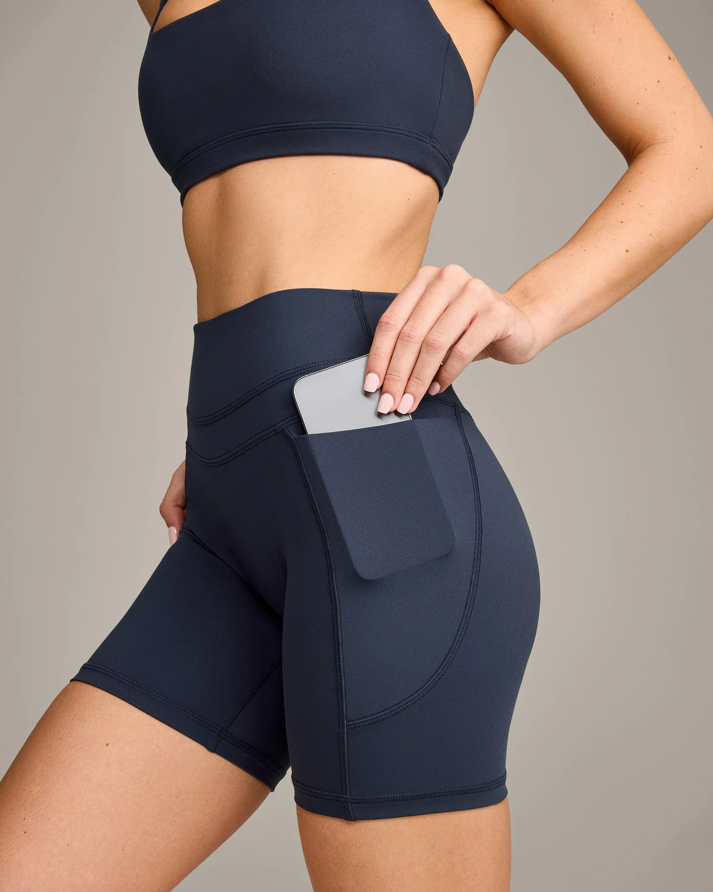 UnifiedMove™ High Waisted Pocket Shorts 6" with Reflective Logo | True Blue - Image 4