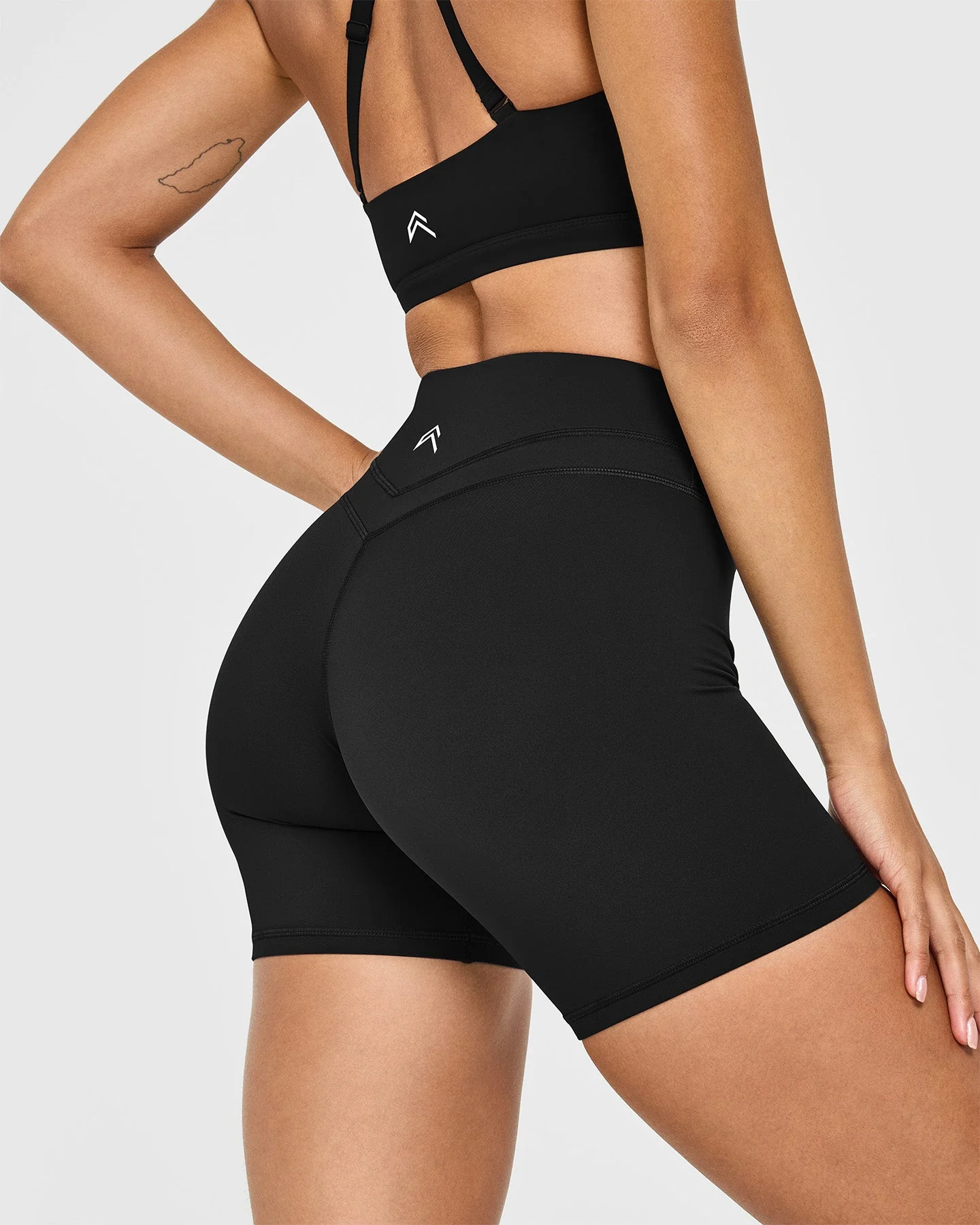 UnifiedMove™ High Waisted Shorts White Logo 6" | Black - Image 4