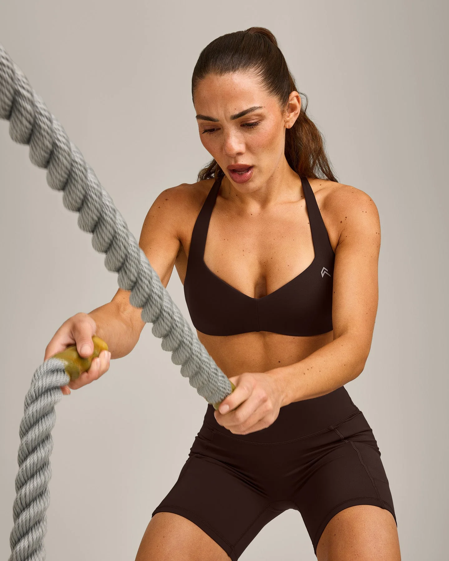 UnifiedMove™ T Back Minimal Bralette with Reflective Logo | 70% Cocoa - Image 5
