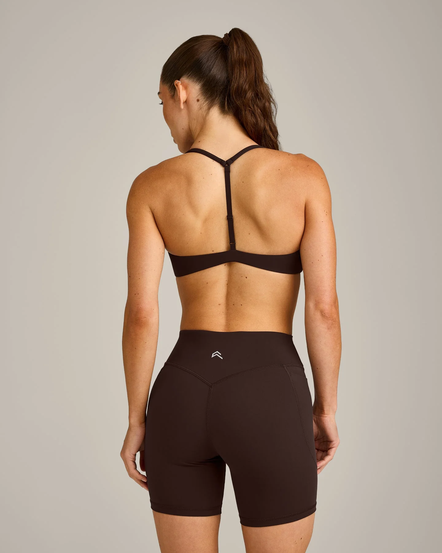 UnifiedMove™ T Back Minimal Bralette with Reflective Logo | 70% Cocoa - Image 6