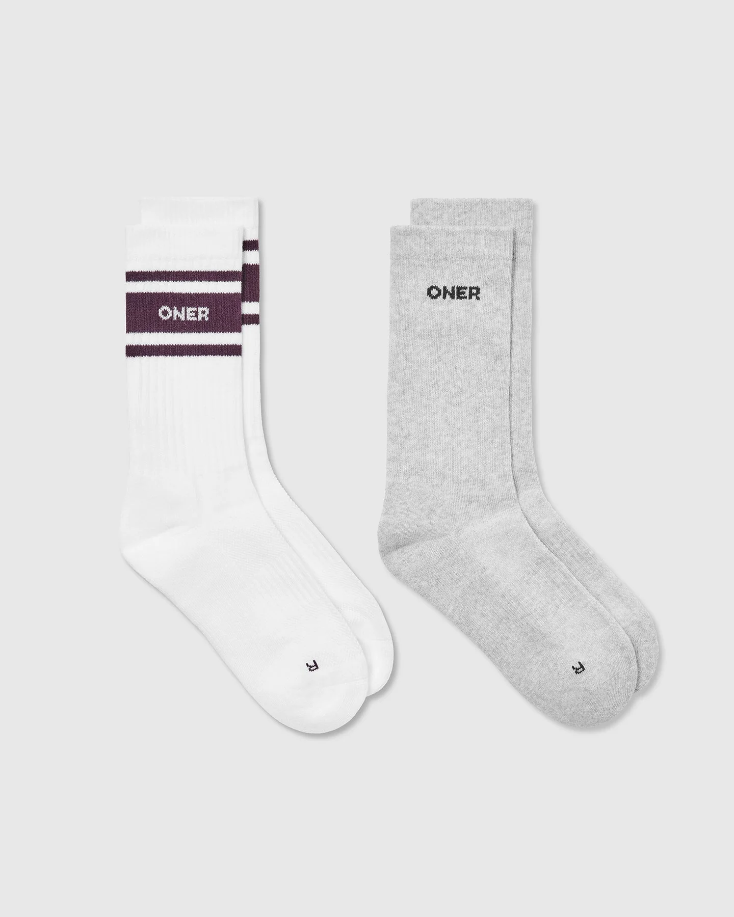 Varsity Long Crew Socks 2 Pack | Grey Marl/ White/ Blackberry