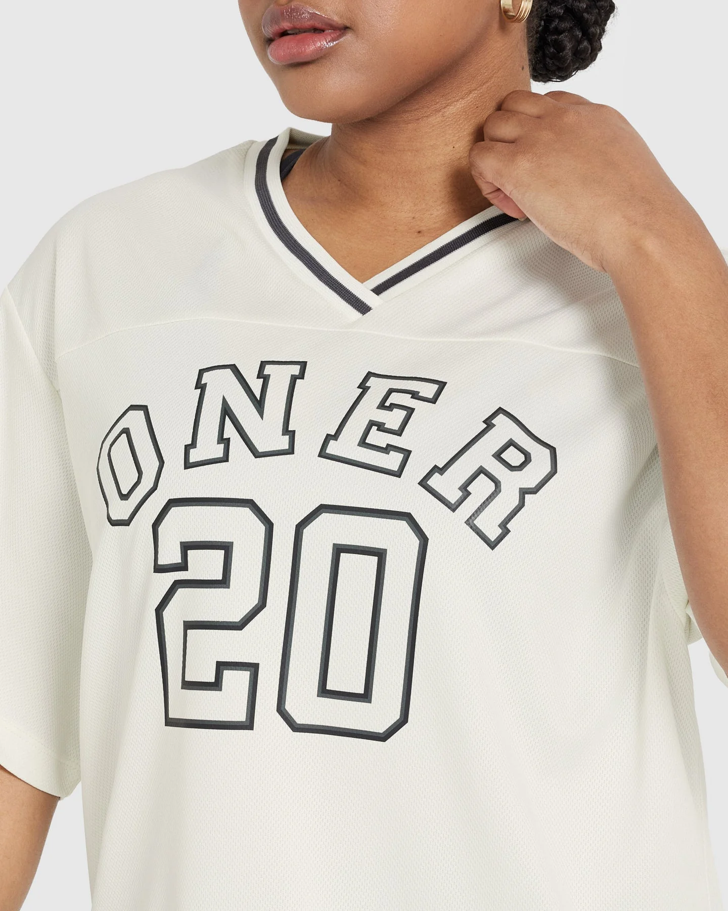 Varsity V Neck Short Sleeve T-shirt | Off White - Image 4