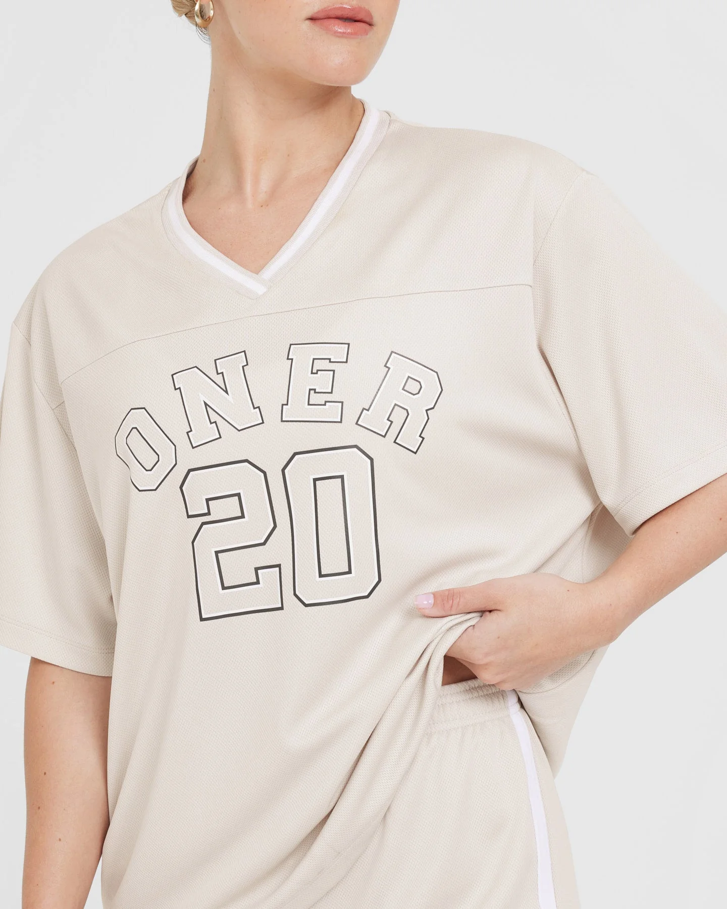 Varsity V Neck Short Sleeve T-shirt | Sand - Image 4