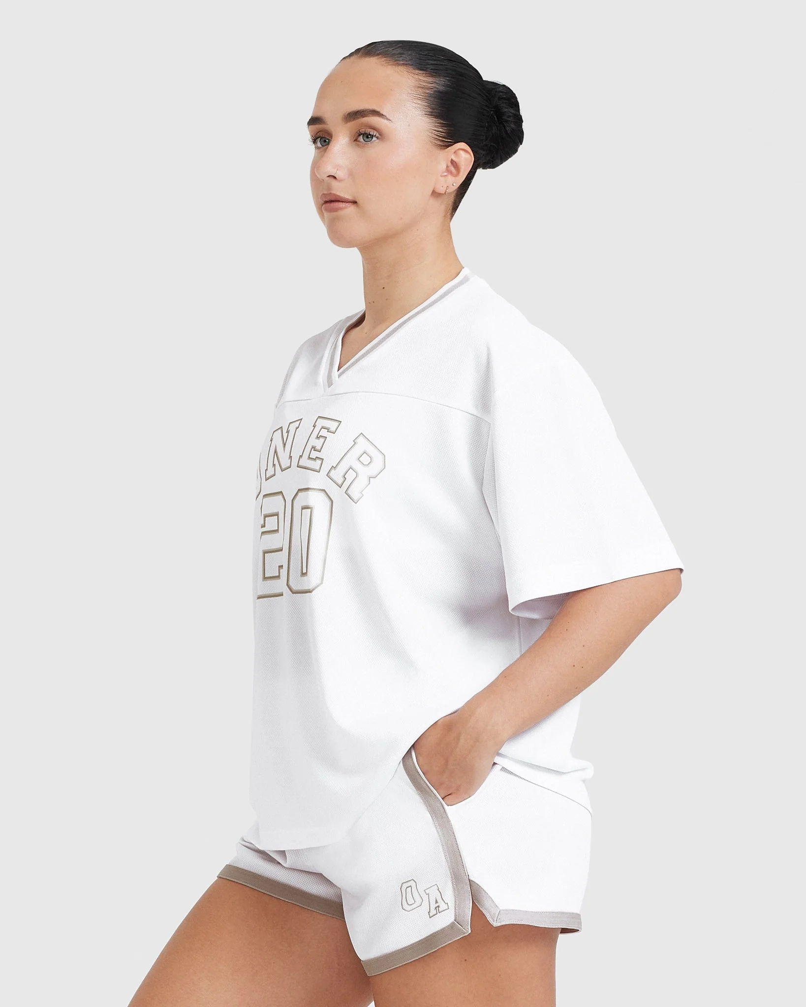Varsity V Neck Short Sleeve T-Shirt | White - Image 3