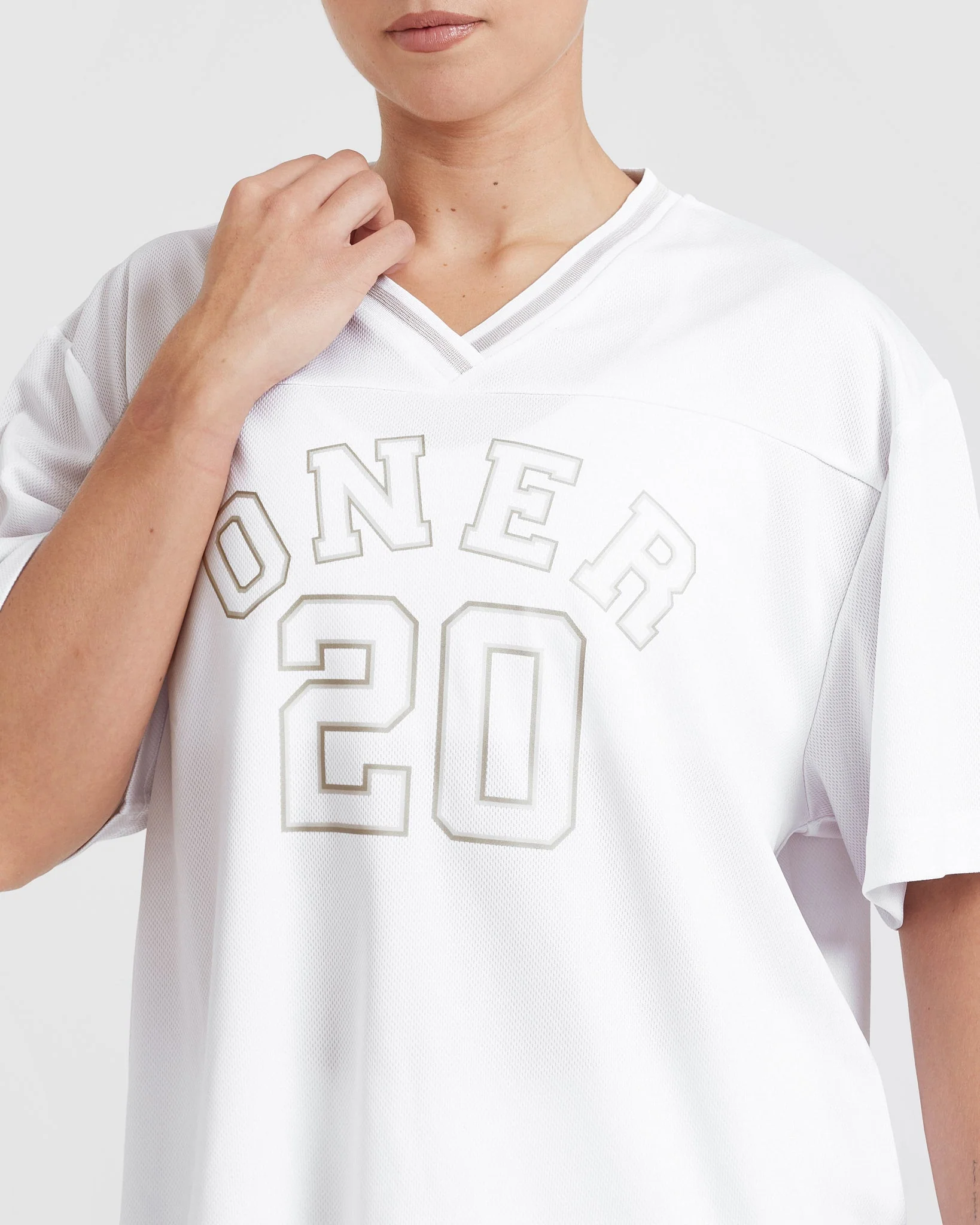 Varsity V Neck Short Sleeve T-Shirt | White - Image 4