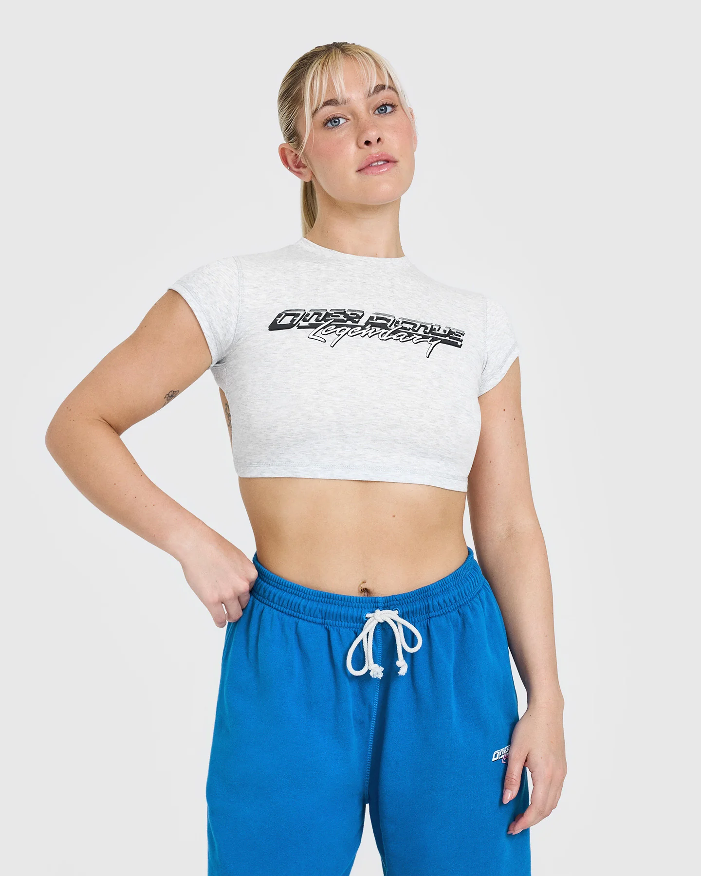 Vintage Open Back Crop T-Shirt with Graphic | Light Grey Marl - Image 2
