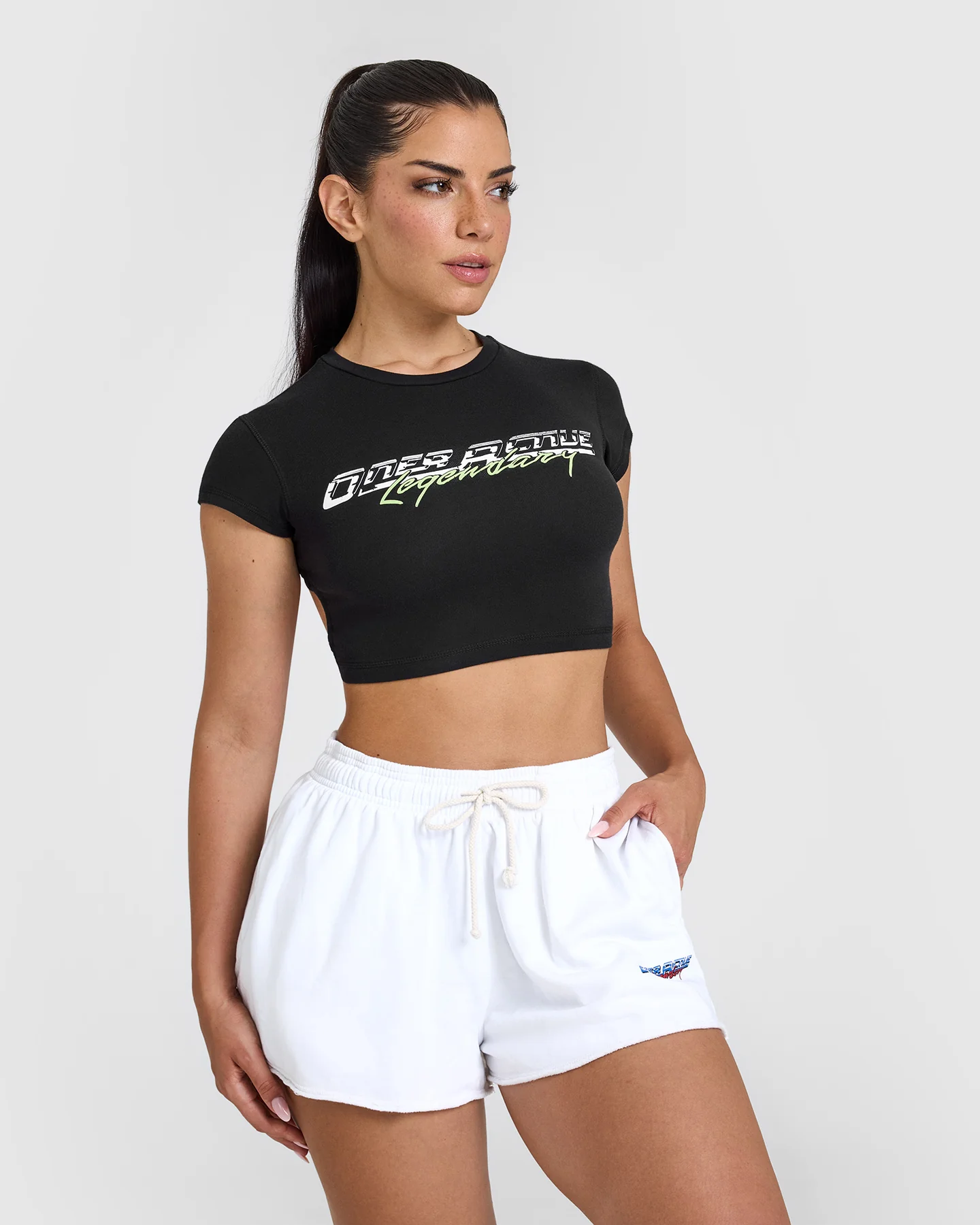 Vintage Open Back Crop T-Shirt with Graphic | Washed Black - Image 2